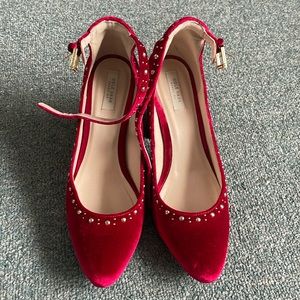 Red suede leather high heel